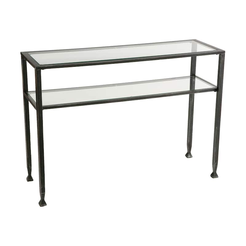 HomeRoots 43" Clear and Black and Silver Glass Distressed Console Table With Storage - 42.50 in. x 30.00 in. x 14.50 in.