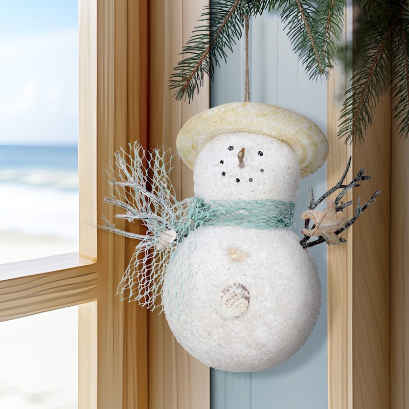 7" Coastal Snowman Ornament