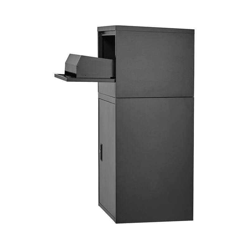 Black Galvanized Steel Parcel Delivery Box with Anti-Theft Design and Weatherproof Finish - 19.7 x 15.7 x 38.6 in