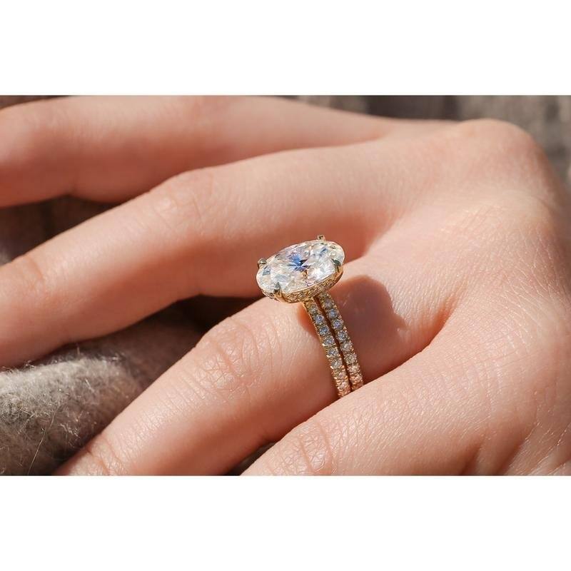Kobelli Signature Collection 4.8 Carats Moissanite & Diamond 14k Solid Gold Oval Hidden Halo Near Eternity Odette 2pc Bridal Set