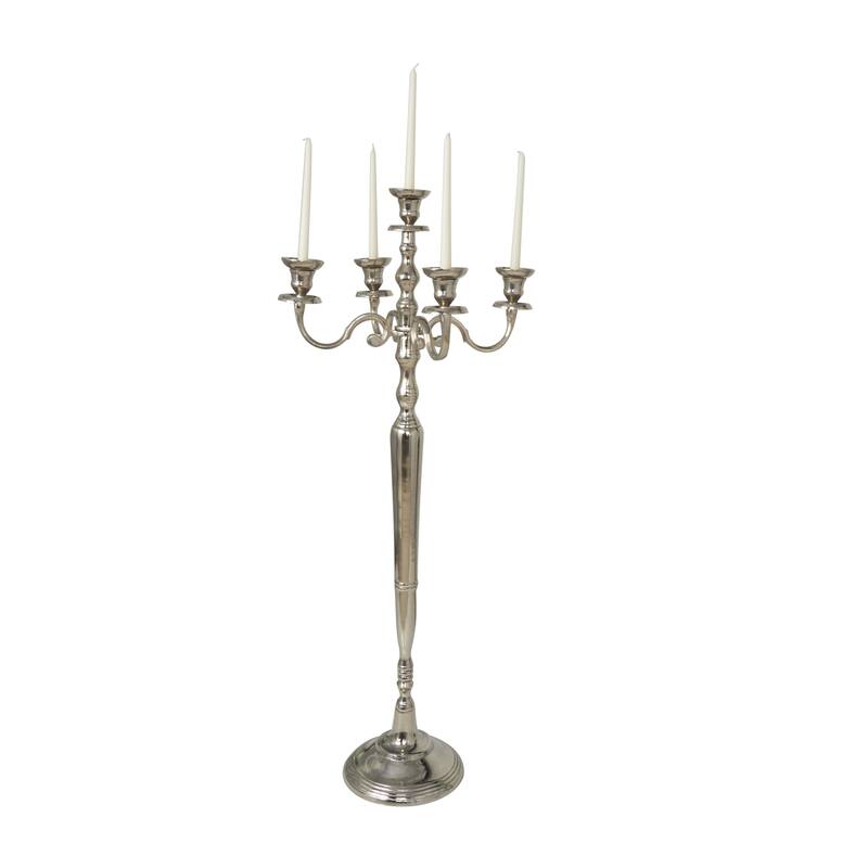 Aluminum Metal Tall Floor 5 Candle Candelabra - Gold or Silver - Roche River Decor - Silver