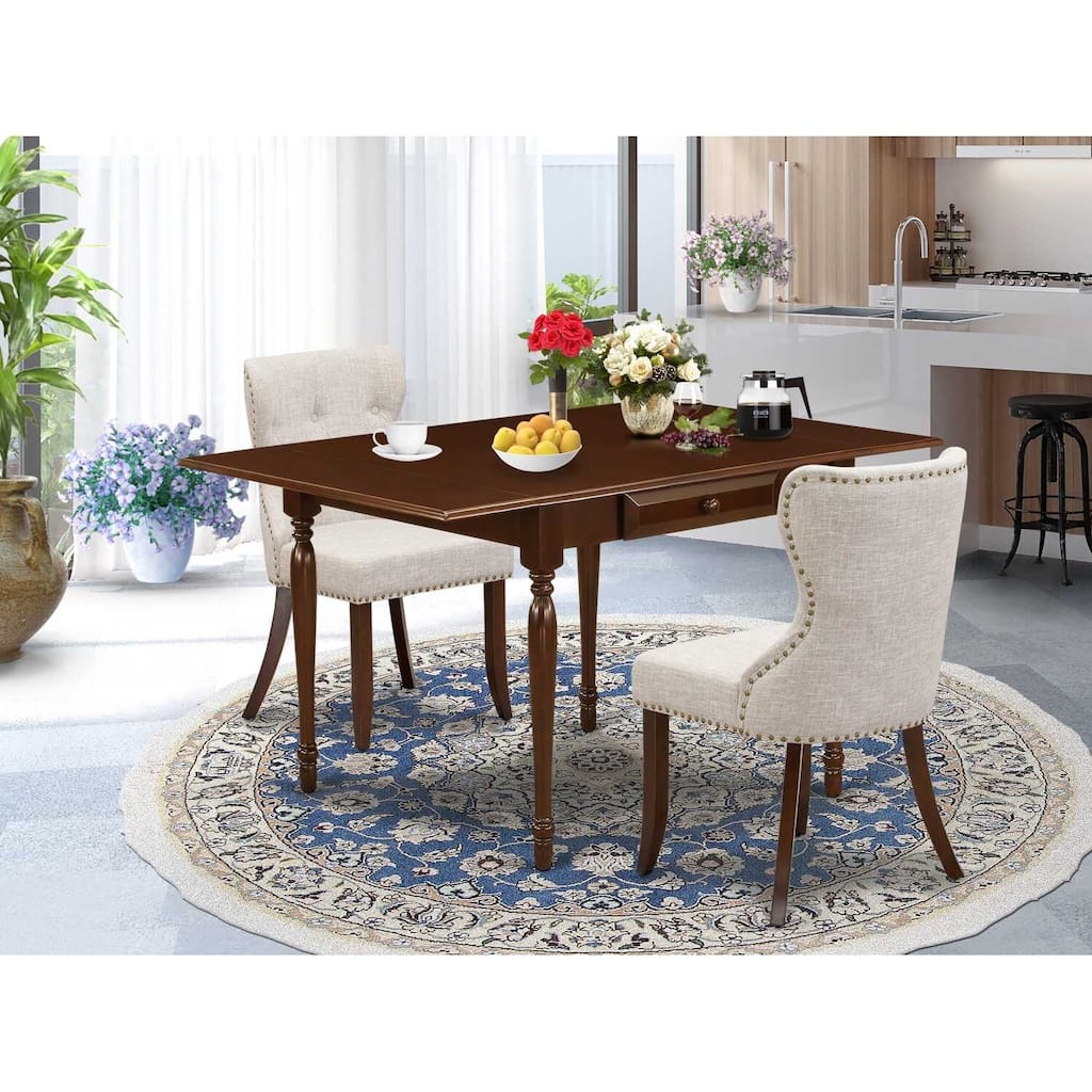 HomeStock 3-Pc Mahogany Finish Solid Wood Top Dining Table Set