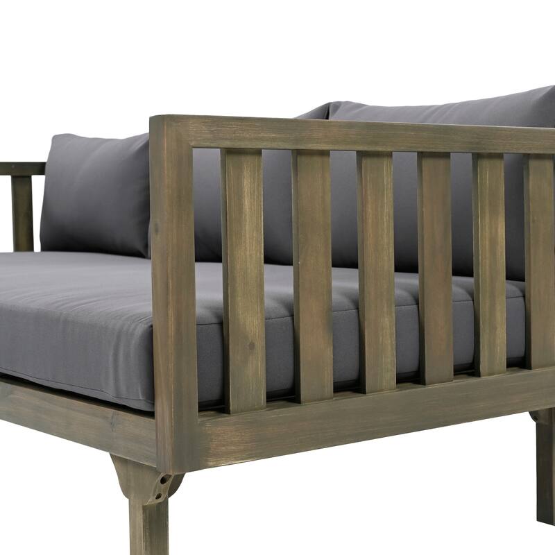 Acacia Wood Daybed Slat Panel Design Water Resistant Cushions Outdoor Patio