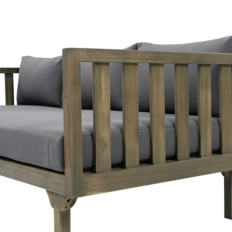 Roomfitters 3 Seater Wooden Patio Sofa with Weather-Resistant Cushions, Modern Outdoor Daybed, Sturdy Patio Seating