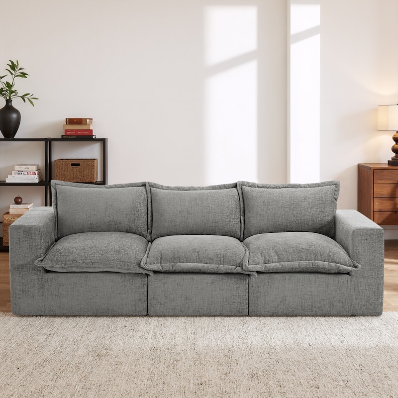 Comfy Cloud Chenille Upholstered Sectional Sofa with Pillow-Top Cushion - Grey-3 Piece