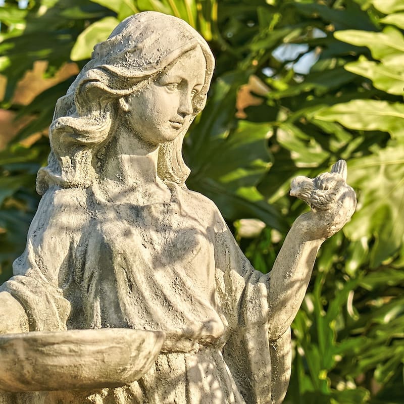38" Standing Girl with Bird Statue