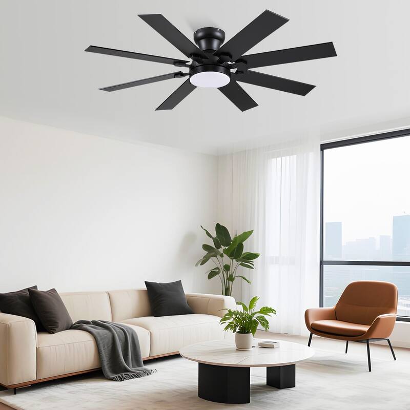 52 Inch Flush Mount Ceiling Fan with Light,8 Blades,Reversible Airflow,DC Motor,Remote and APP Control - 52 Inches