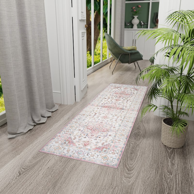 Licensed HGTV Everyday Chic Soft Flannel Zero Pile Printed Non-Slip Washable Indoor Area Rug - Zahra Pink - 2'2"x6'