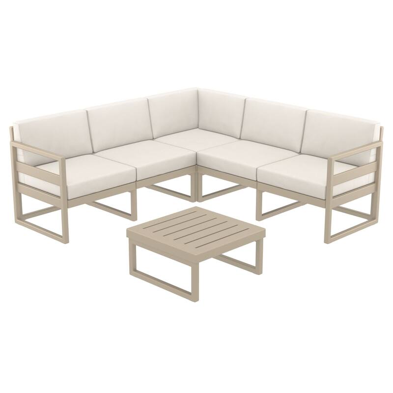 2 Piece Taupe Patio Sectional Lounge Set with Natural Sunbrella Cushion 78.75"