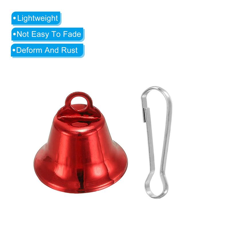 50Pcs Mini Jingle Bells 0.6" Metal Hanging Bells w 0.7" Spring Hooks
