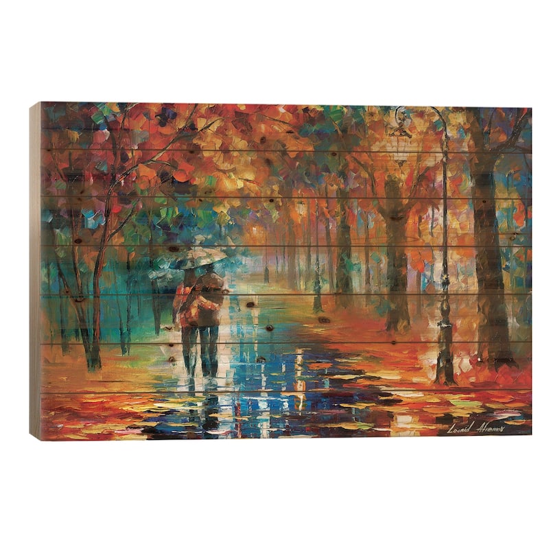 Autumn Hug Print On Wood by Leonid Afremov - Multi-Color - 26x40x1.5