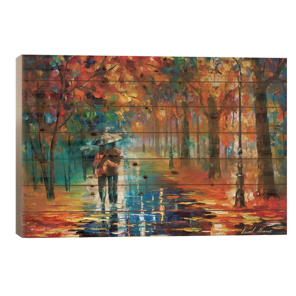 Autumn Hug Print On Wood by Leonid Afremov - Multi-Color