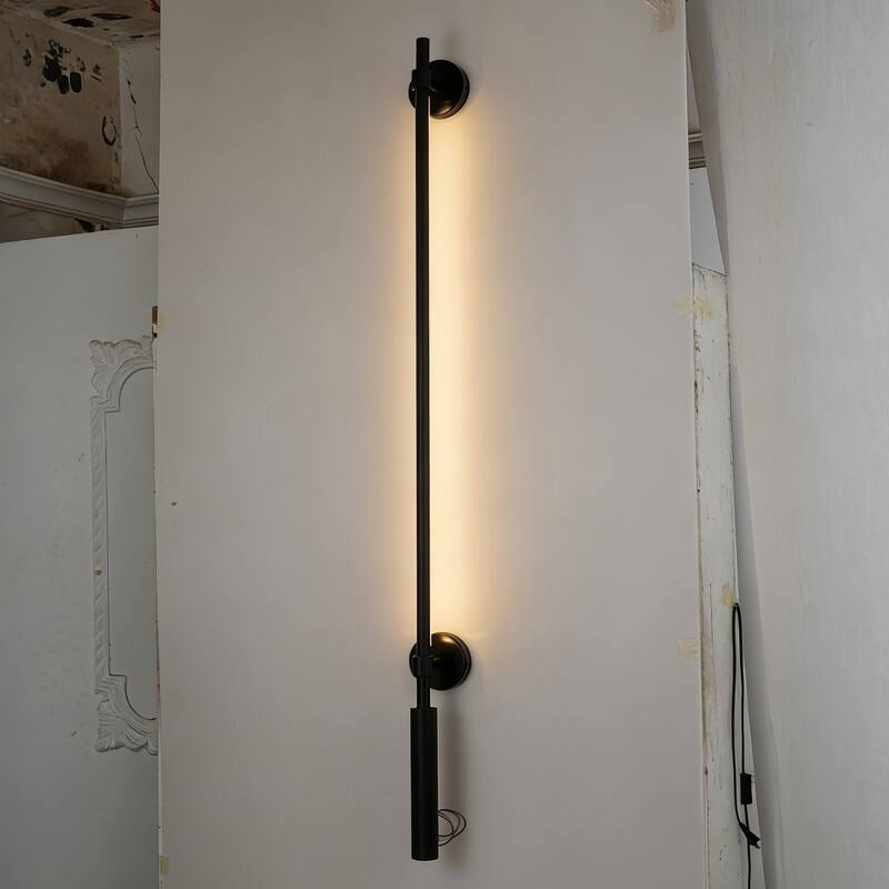 Minimalist Linear Matte Black Rotatable LED Wall Sconce for Bedroom & Living Room - 4.7 in. W x 3.9 in. D x 67.3 in. H