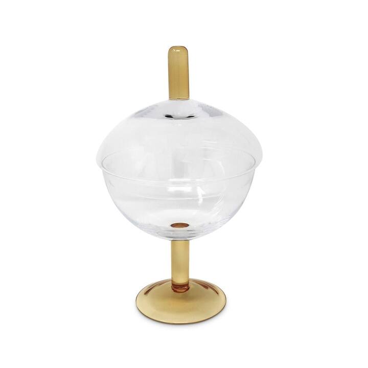 Amber Jar with Gold Stem and Knob