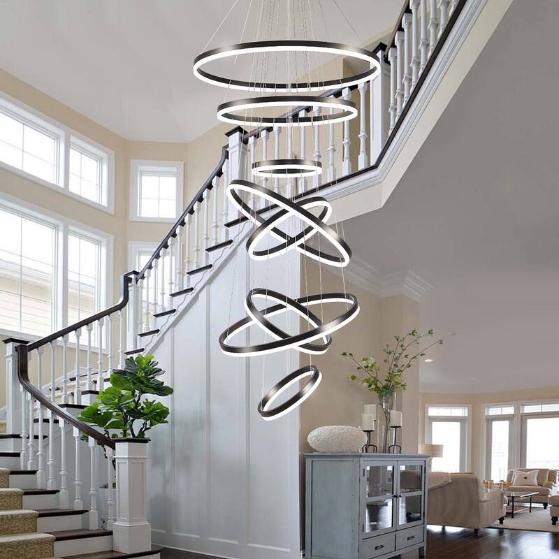 Gold 8 Ring Modern LED High Ceiling Chandelier Dimmable Light Fixture - 31.5x31.5x157in