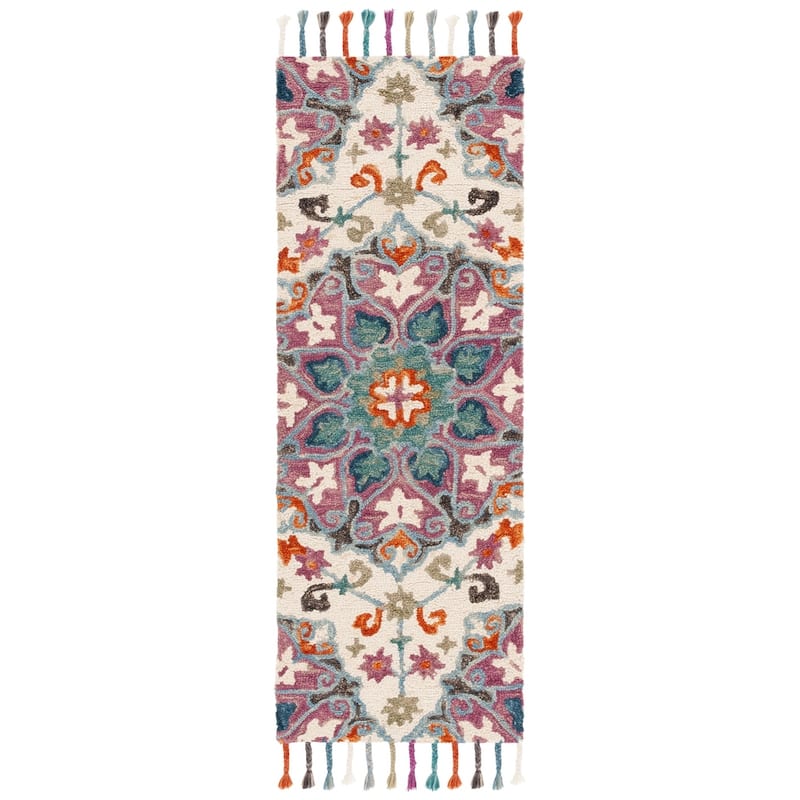 SAFAVIEH Handmade Novelty Evelin Bohemian Floral Wool Rug - 1'8" x 5' - Pink/Blue