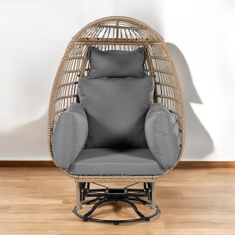 Outdoor Swivel Rocker Egg Chair with Cushions, Wicker Patio Chair and Rocking Function for Garden, Balcony, and Poolside