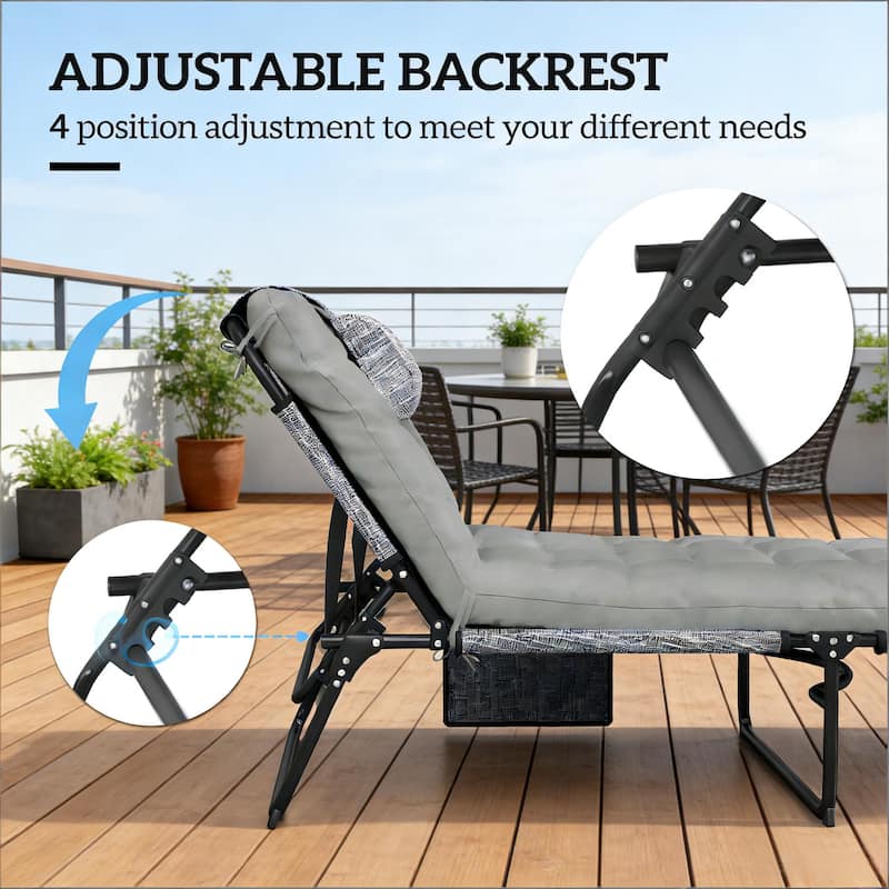 GDFStudio - Eriksen Folding Outdoor Sun Lounger with Adjustable Reclining Comfort Design - Chaise Lounge