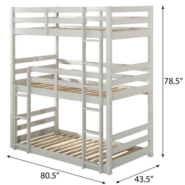 Solid Pine Triple Bunk Bed with Sleek Design & Built-In Ladders, White