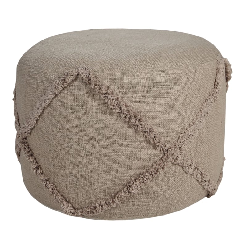 18" Brown Solid Texture Diamond Round Pouf Ottoman