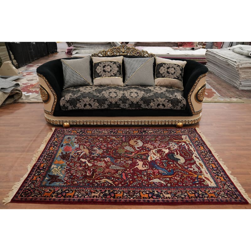 Hand Knotted Oriental 100% Wool Carpet Traditional Floral Red Kashan Area Rug - 6' 10'' X 4' 6''