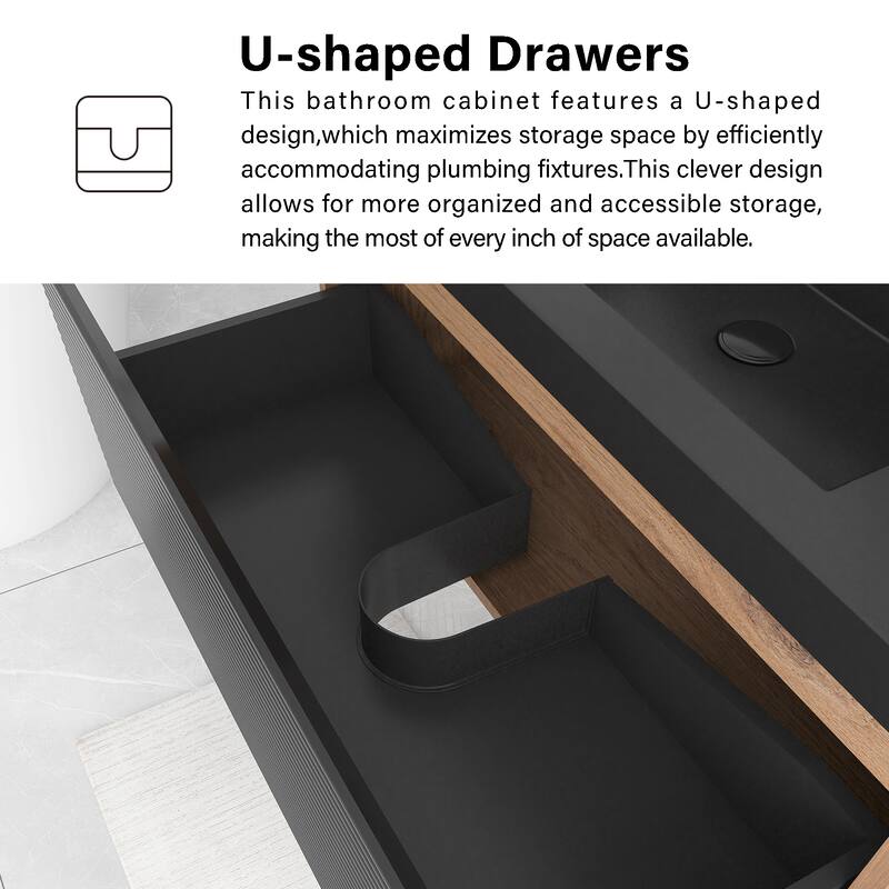 Floating Bathroom Vanity in Natural Oak with Integrated Resin Top