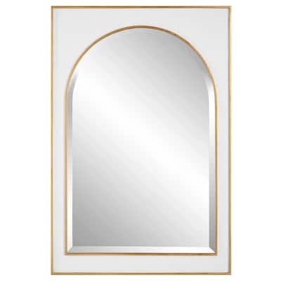 Beveled Arch Wall Mirror with Raised Edges - 38" - White and Gold