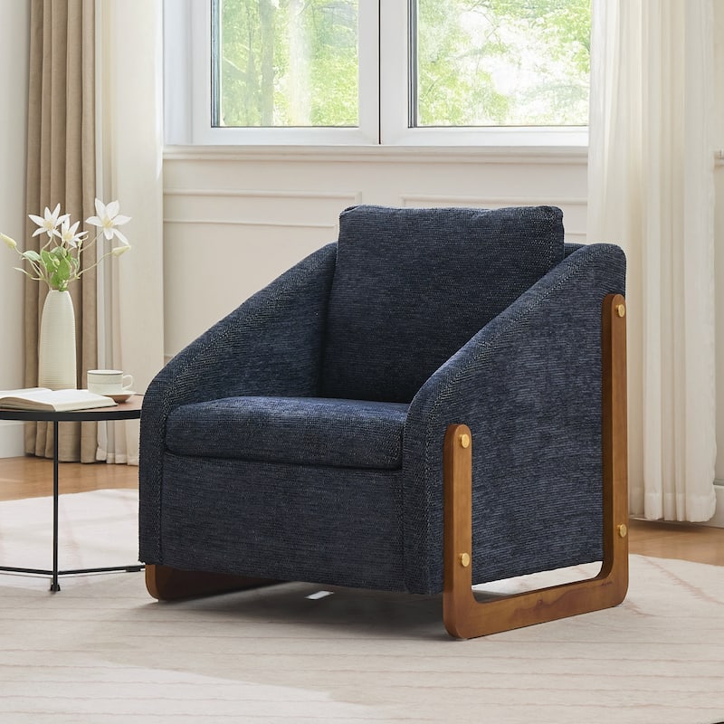 Modern Upholstered Armchair with Wooden Side Frame , Accent Leisure Chair with Cushioned Seat and Backrest