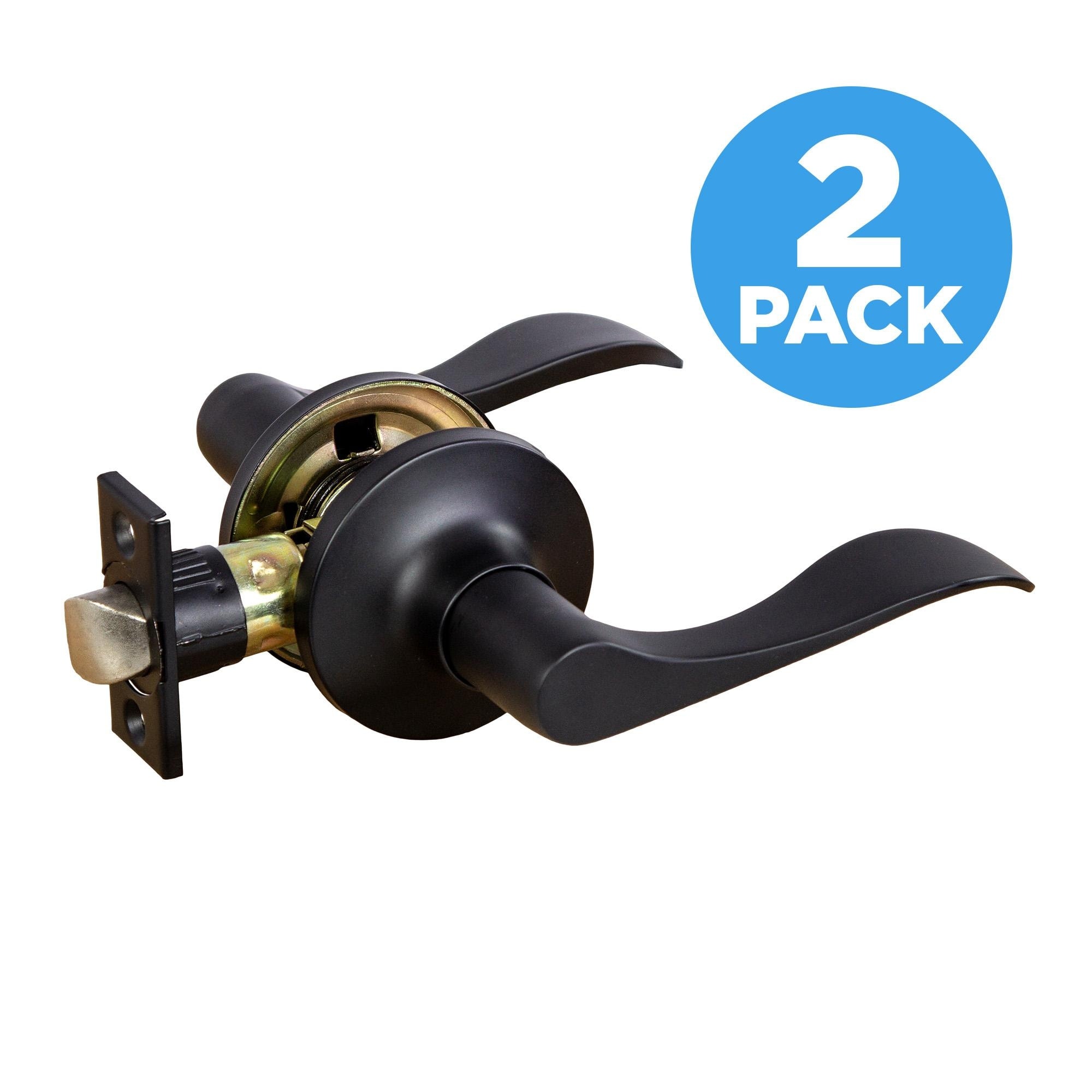 Stratford 6-Way Universal Passage Hall and Closet Door Lever, Matte Black, ANSI Grade 3, 2-Pack