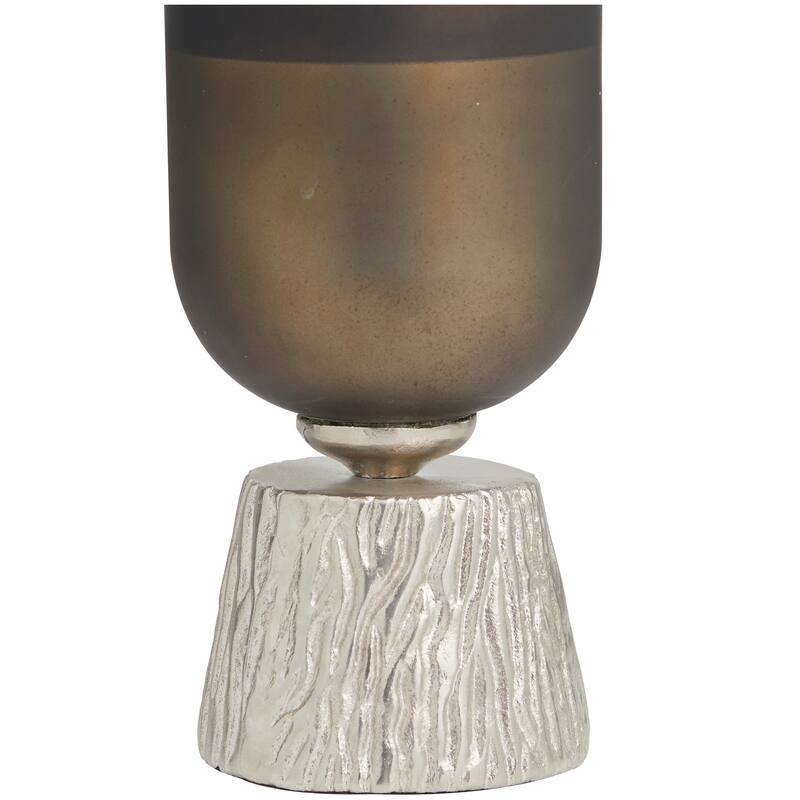 Bronze Glass Colorblock Candle Holder with Gold Accents and Textured Silver Base