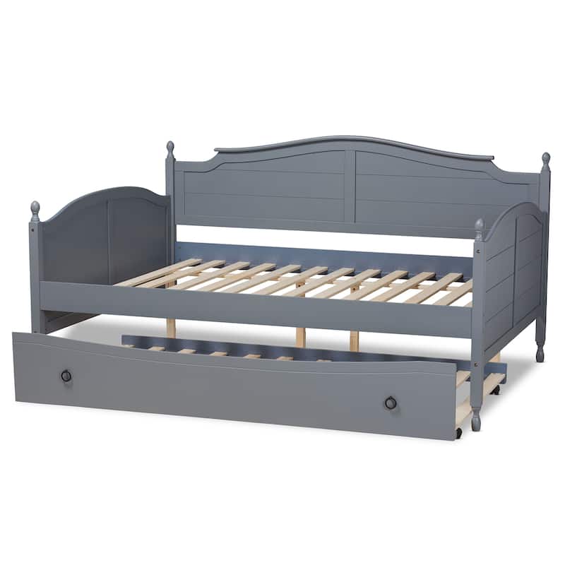 Mara Cottage Farmhouse Full Size Daybed with Roll-out Trundle Bed