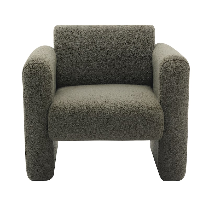 Modern Accent Chair Lambskin Sherpa Fabric Upholstered Comfy Reading Arm Chair Soft Padded with Back and Pillow for Living Room