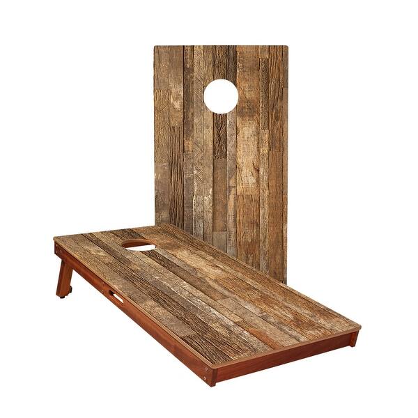 slide 2 of 5, Rustic Wood All-Weather Cornhole Boards NO Bags - Add Board Lights