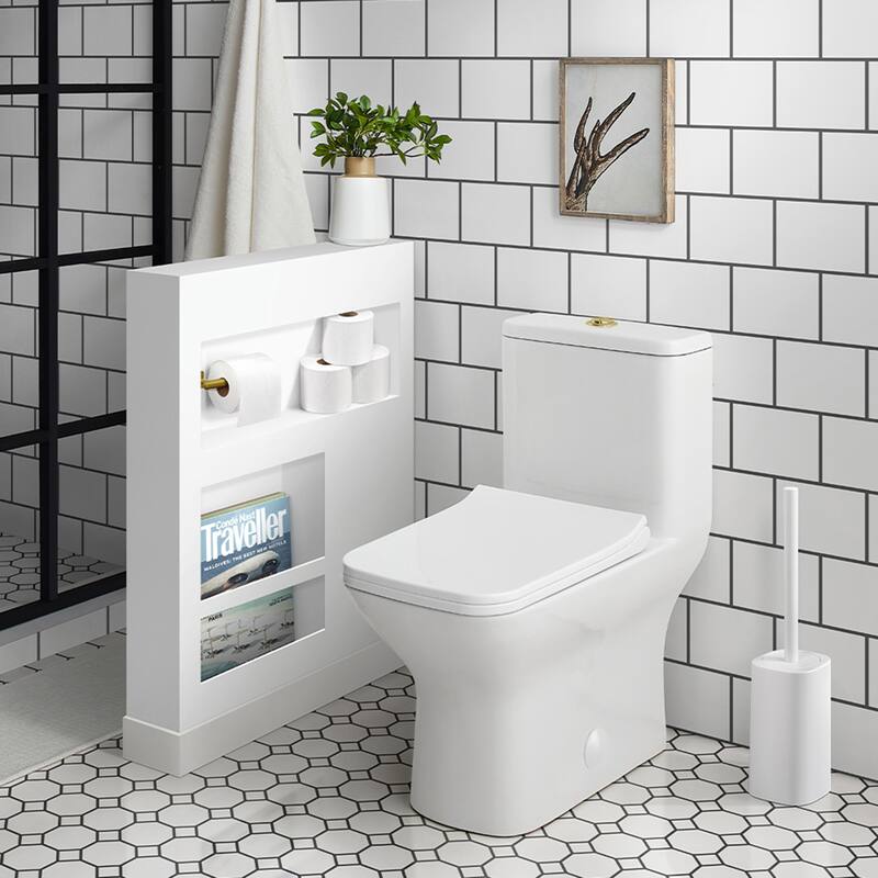 Charme One Piece Square Toilet Dual Flush, Brushed Gold Hardware 1.1/1.6 Gpf - 25.8" x 14.95" 29.95"