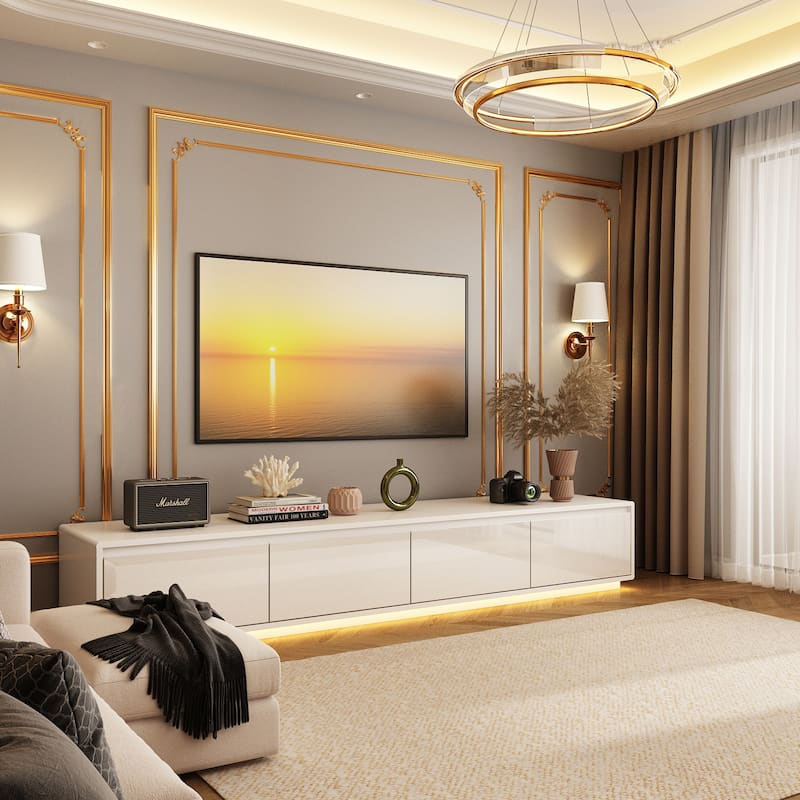 Chic LED-Lit Media Console for Stylish Homes Entertainmnet Center - 70.9"