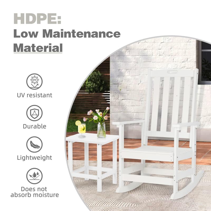 Aoodor Outdoor Rocking Chair, Ergonomic HDPE Rockers with All-Weather Design for Patio or Porch - N/A