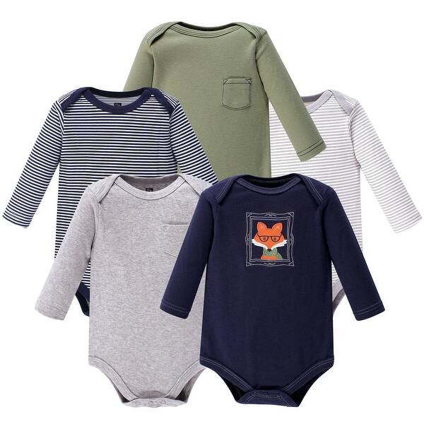 slide 1 of 1, Hudson Baby Infant Boy Cotton Long-Sleeve Bodysuits 5pk, Mr Fox 0-3 Months - Mr Fox