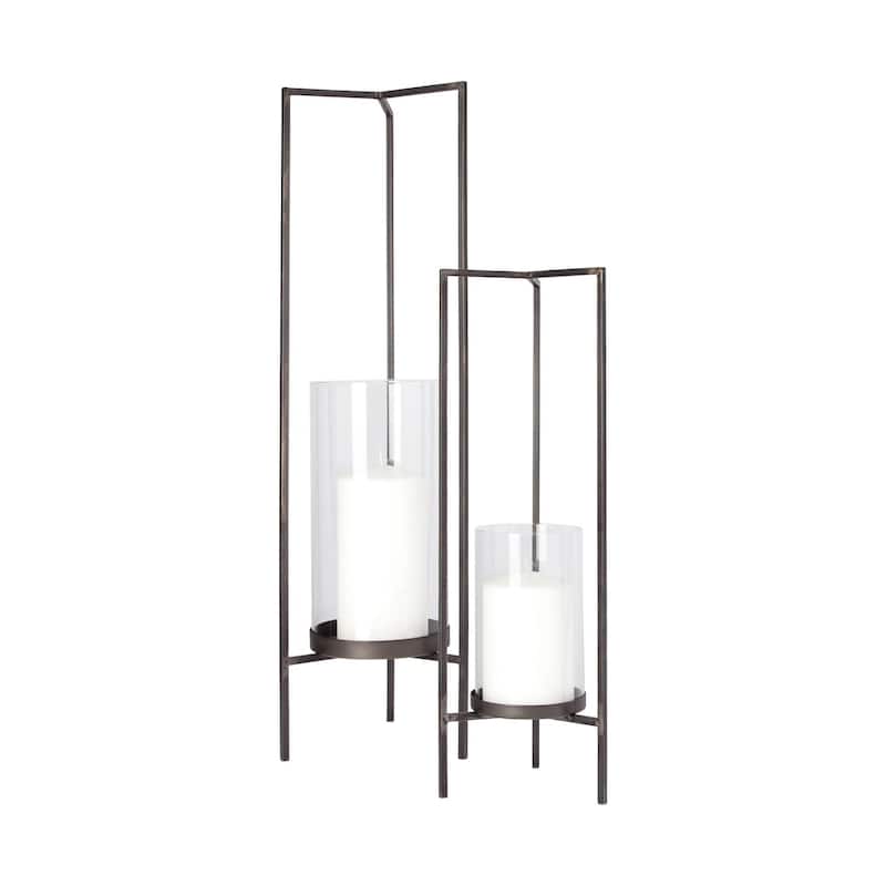 Abigail I Large Gunmetal Gray Metal Table Candle Holder - 8"W x 8"D x 30"H