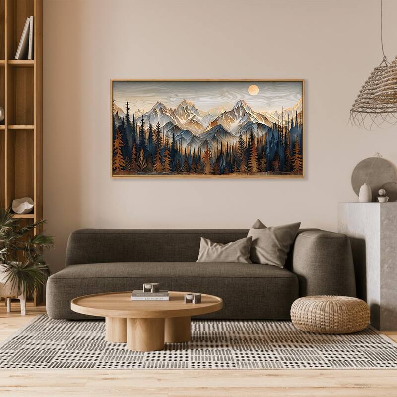 Pine Trees Wall Painting, Ridge Scenery Wall Decor, Natural Sun