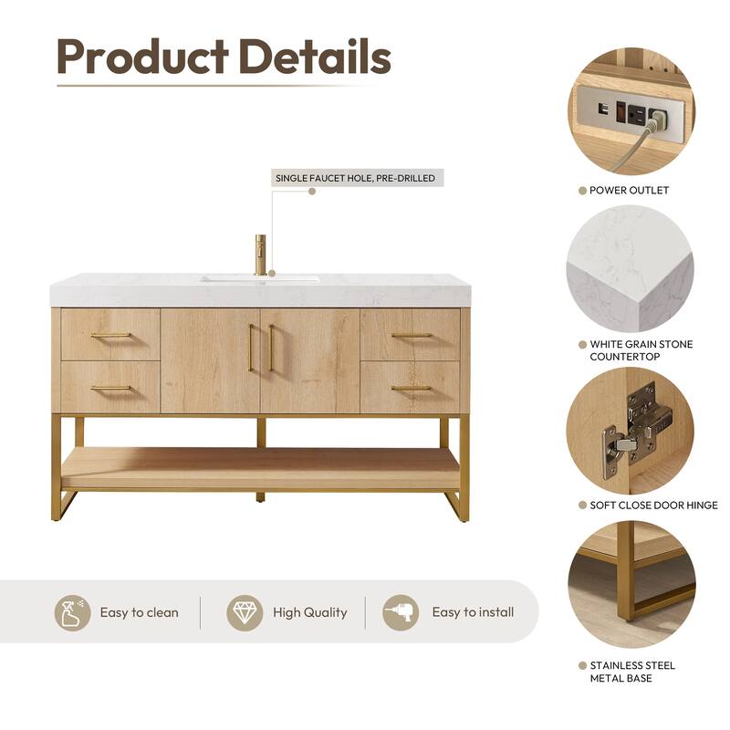 Kolkata Bathroom Vanity in Weathered Oak without Mirror