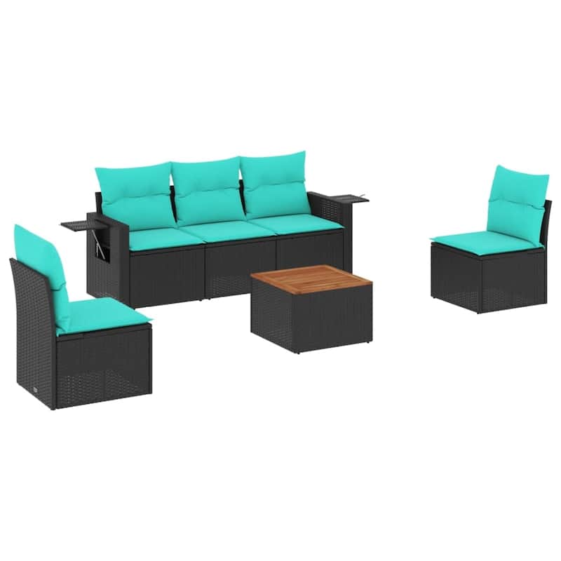 vidaXL 6 Piece Patio Sofa Set with Cushions Black Poly Rattan - 21.7" x 24.4" x 27.2"