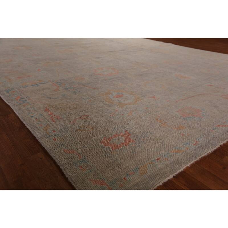 Hand Knotted Oriental 100% Wool Carpet Transitional All-Over Greys & Charcoal Oushak Area Rug - 13' 2'' X 9' 8''