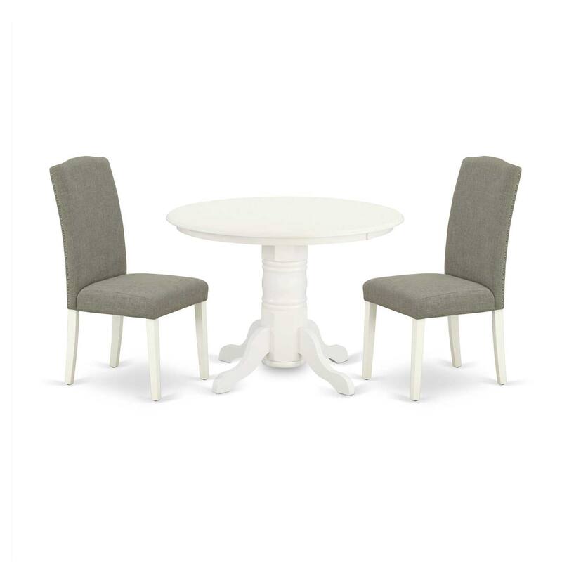 Round Dinette Set 3pc Table & Chairs - 42" Kitchen Table with Parson Chairs - Linen White Legs