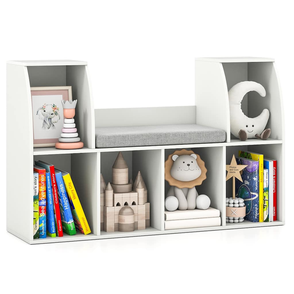Gymax 40''Kids Bookshelf w/Reading Nook 6 Storage Cubbies & Seat