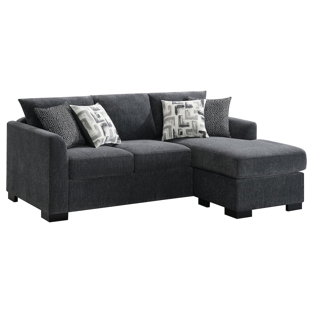 Storia Sleeper Sectional Chaise Sofa, Dark Gray, 4 Pillows, 84 Inch