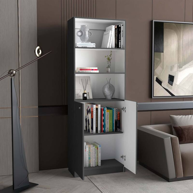 Slim 5-Shelf Bookcase with Narrow Profile and Spacious Open Shelves for Modern Storage and Décor - 24.72