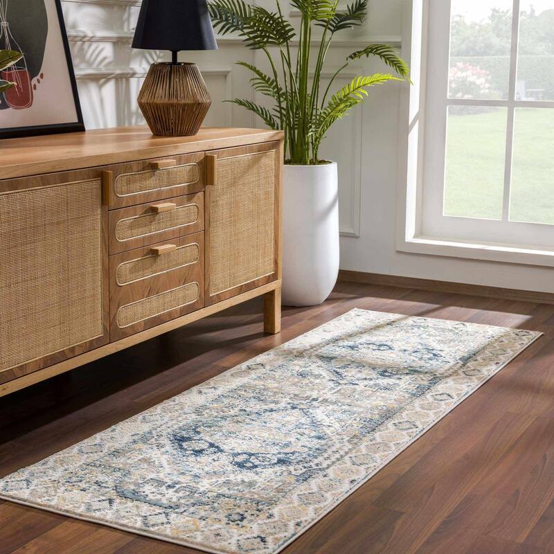 Brend Traditional Oriental Medallion Area Rug - 2'7" x 7'3" - Beige,Blue / Brend