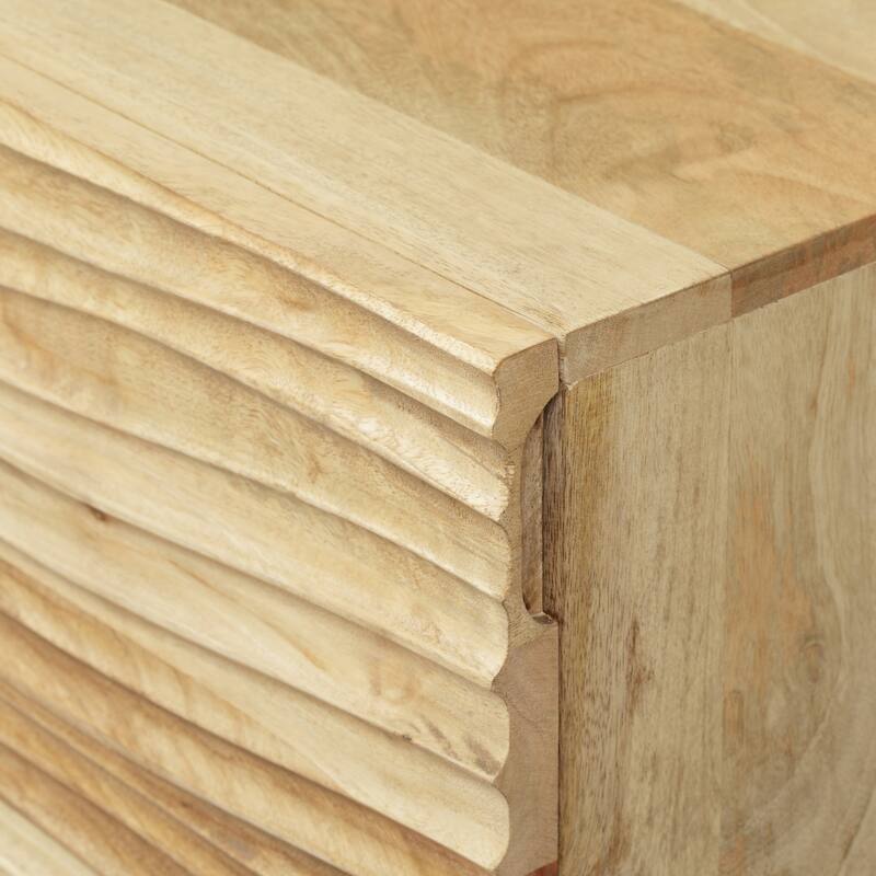18" Retro Natural Wood Design Nightstand with Small Cabinet
