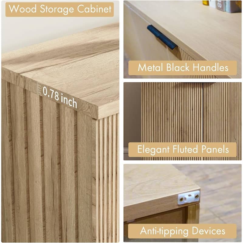 68" Mid Century Fluted TV Console Table Sideboard Cabinet with Cabinets Storage - 68inch