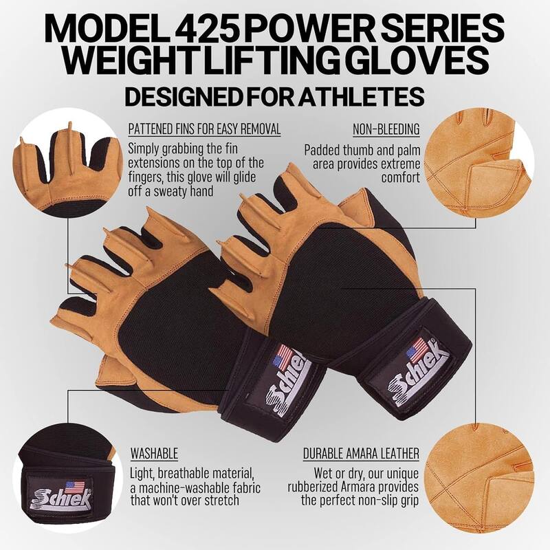 Unisex Power Series Lifting Gloves with Wrist Wraps, Brown, Size XLarge